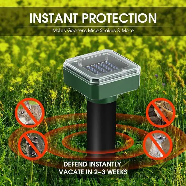 Alt view image 4 of 7 - 8Pack Mole Repellent Solar Powered,IP65 Waterproof Ultrasonic Outdoor Armadillo Repellent for Lawn Garden Yard,Effective Vole Chipmunk Groundhog Gopher Snake Armadillo Deterrent Stakes