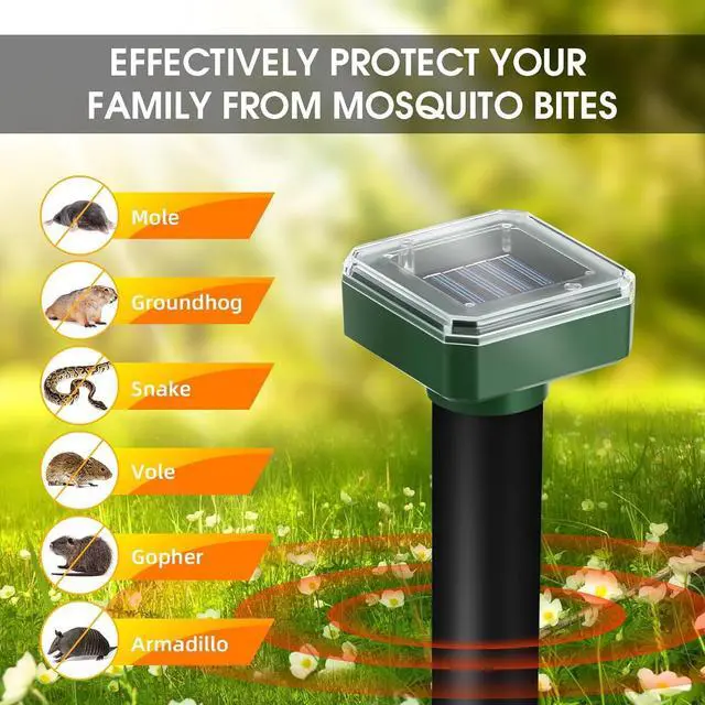 Alt view image 5 of 7 - 8Pack Mole Repellent Solar Powered,IP65 Waterproof Ultrasonic Outdoor Armadillo Repellent for Lawn Garden Yard,Effective Vole Chipmunk Groundhog Gopher Snake Armadillo Deterrent Stakes