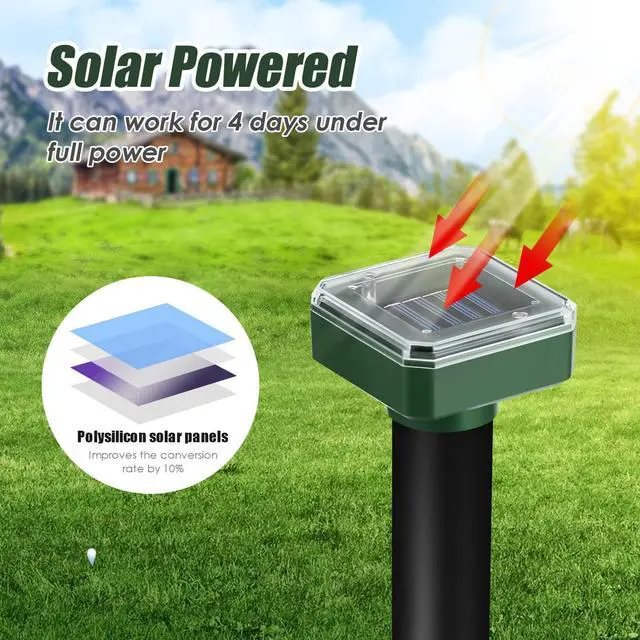 Alt view image 7 of 7 - 8Pack Mole Repellent Solar Powered,IP65 Waterproof Ultrasonic Outdoor Armadillo Repellent for Lawn Garden Yard,Effective Vole Chipmunk Groundhog Gopher Snake Armadillo Deterrent Stakes