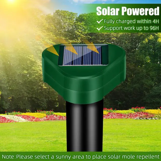 Alt view image 2 of 7 - 2026 New Mole Repellent Solar Powered, IP65 Waterproof Ultrasonic Gopher Repellent Snake Repellent for Yard Lawn Garden, Groundhog Vole Chipmunk Armadillo Squirrel Rodent Deterrent Stakes,8 Pack
