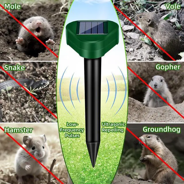 Alt view image 6 of 7 - 2026 New Mole Repellent Solar Powered, IP65 Waterproof Ultrasonic Gopher Repellent Snake Repellent for Yard Lawn Garden, Groundhog Vole Chipmunk Armadillo Squirrel Rodent Deterrent Stakes,8 Pack