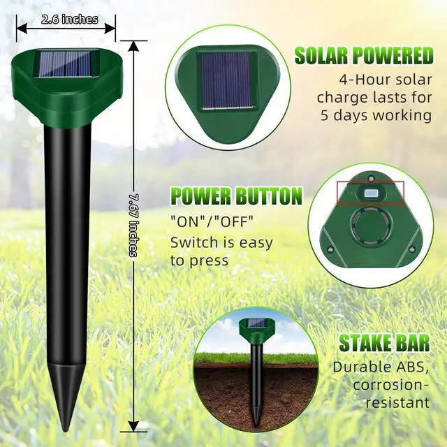 Alt view image 7 of 7 - 2026 New Mole Repellent Solar Powered, IP65 Waterproof Ultrasonic Gopher Repellent Snake Repellent for Yard Lawn Garden, Groundhog Vole Chipmunk Armadillo Squirrel Rodent Deterrent Stakes,8 Pack