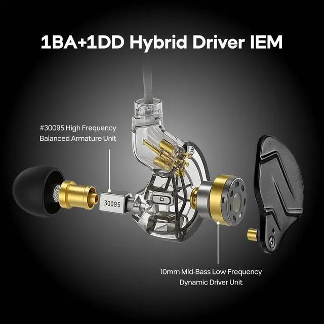 Alt view image 3 of 7 - KZ ZSN PRO X Dual Driver 1BA+1DD Hybrid Metal Earphones HiFi in-Ear Monitor with Detachable Recessed 2Pin Cable,Zinc Alloy Panel (Without Mic, Grey)