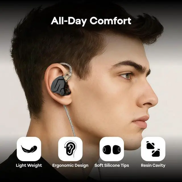 Alt view image 6 of 7 - KZ ZSN PRO X Dual Driver 1BA+1DD Hybrid Metal Earphones HiFi in-Ear Monitor with Detachable Recessed 2Pin Cable,Zinc Alloy Panel (Without Mic, Grey)