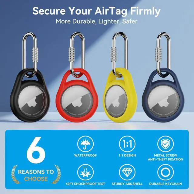 Alt view image 2 of 7 - Waterproof AirTag Holder Keychain with Locking Carabiner, Shockproof Air Tag Case Compatible with Apple AirTag 1st & 2nd Gen for Keys, Luggage, Kids,Backpack, Dog Cat Pet Collar-Black