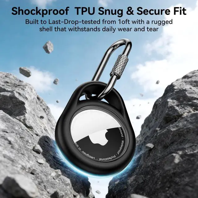 Alt view image 6 of 7 - Waterproof AirTag Holder Keychain with Locking Carabiner, Shockproof Air Tag Case Compatible with Apple AirTag 1st & 2nd Gen for Keys, Luggage, Kids,Backpack, Dog Cat Pet Collar-Black