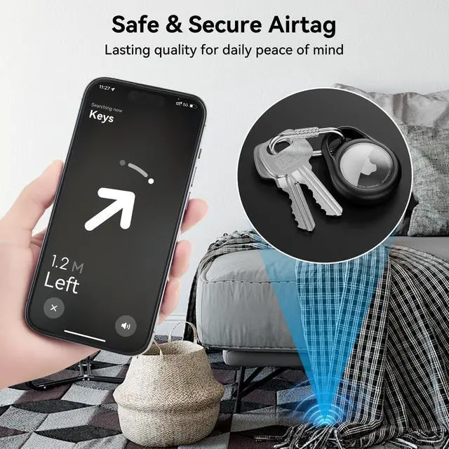 Alt view image 7 of 7 - Waterproof AirTag Holder Keychain with Locking Carabiner, Shockproof Air Tag Case Compatible with Apple AirTag 1st & 2nd Gen for Keys, Luggage, Kids,Backpack, Dog Cat Pet Collar-Black