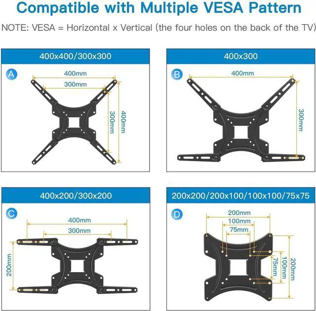 Alt view image 2 of 6 - Full Motion TV Wall Mount Bracket Articulating Arms Swivels Tilts Extension for Most 24-55 Inch LED LCD Flat Curved Screen TVs, Max VESA 400x400mm up to 66lbs