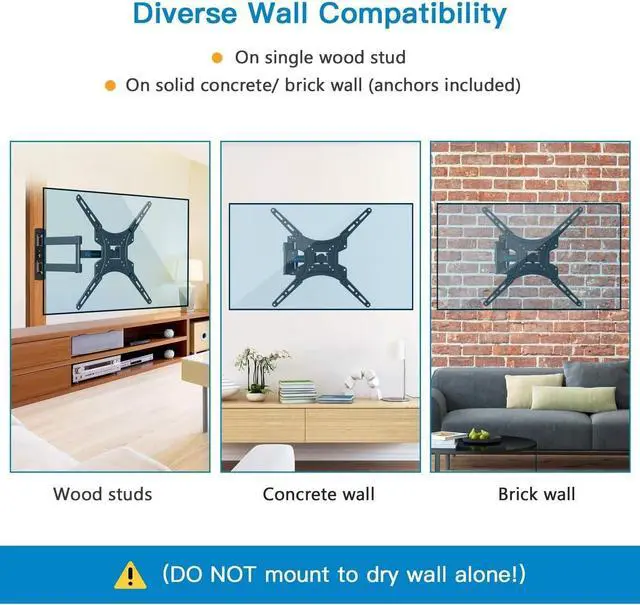 Alt view image 5 of 6 - Full Motion TV Wall Mount Bracket Articulating Arms Swivels Tilts Extension for Most 24-55 Inch LED LCD Flat Curved Screen TVs, Max VESA 400x400mm up to 66lbs