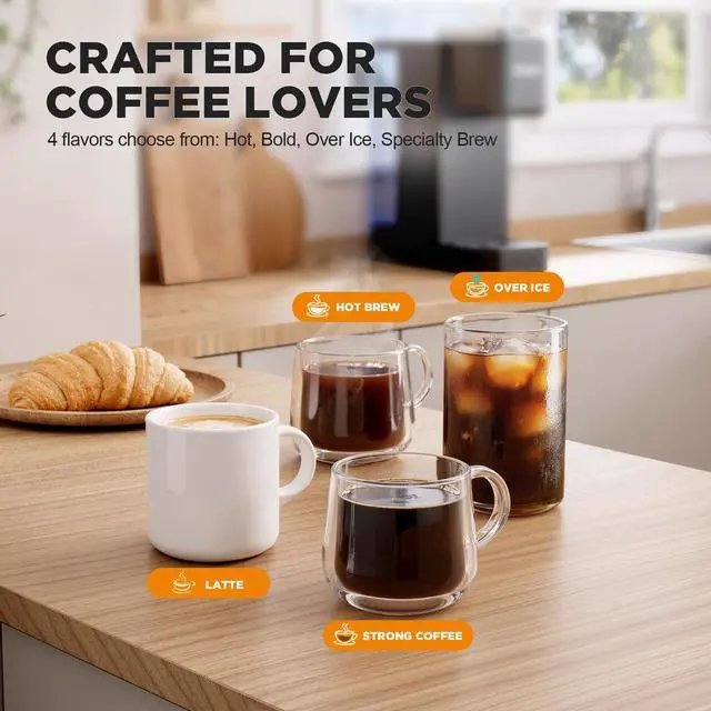 Alt view image 3 of 7 - Single Serve Coffee Maker with Built-in Detachable Milk Frother, Iced and Hot Coffee Machine for K Cup & Grounds, 40oz Removable Water Reservoir, 6 Cup Sizes, Fits 7.3" Travel Mug, Black