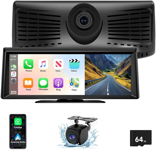 Alt view image 2 of 4 - 8.1" Portable Wireless Carplay Screen for Car, 2K Dash Cam & 1080P Backup Camera, Touchscreen Car Stereo with Apple Car Play/Android Auto, GPS, Bluetooth, Mirror Link, Voice Control for All Vehicles