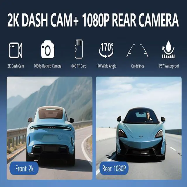 Alt view image 2 of 7 - 8.1" Portable Wireless Carplay Screen for Car, 2K Dash Cam & 1080P Backup Camera, Touchscreen Car Stereo with Apple Car Play/Android Auto, GPS, Bluetooth, Mirror Link, Voice Control for All Vehicles