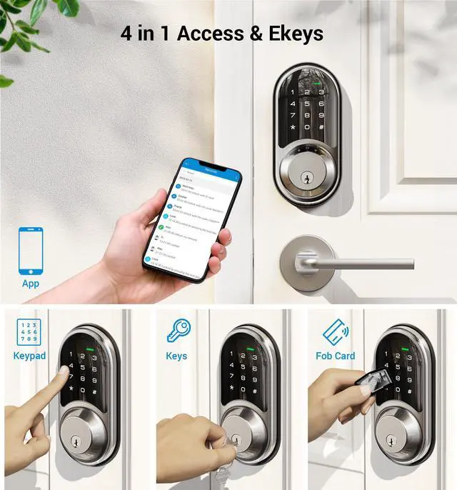 Alt view image 2 of 6 - RZ06 Smart Lock for Front Door with App Control, Satin Nickel