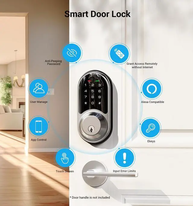 Alt view image 4 of 6 - RZ06 Smart Lock for Front Door with App Control, Satin Nickel