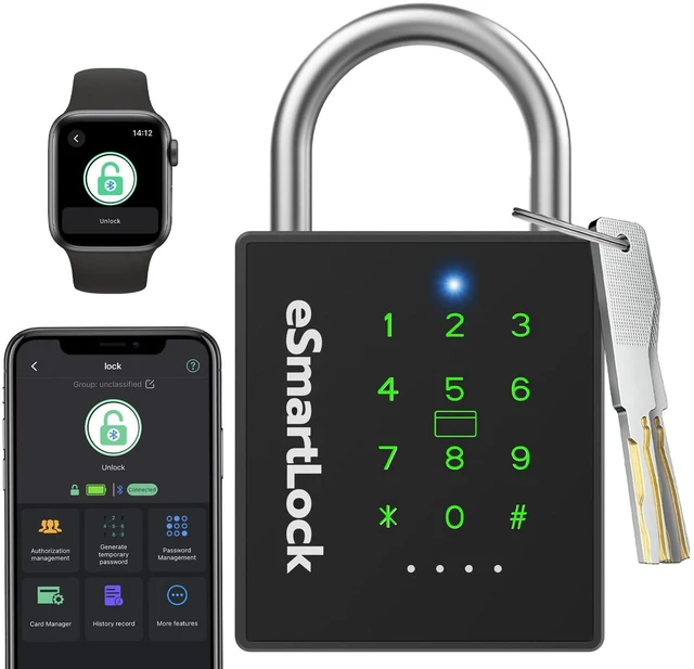 Main image of Smart Padlock with Key, Heavy Duty Combination Lock Outdoor | Keypad Pad Lock with Code, RFID Card & App Access, IP67 Weatherproof Gate Lock for Fence Shed Storage Unit Trailer Toolbox