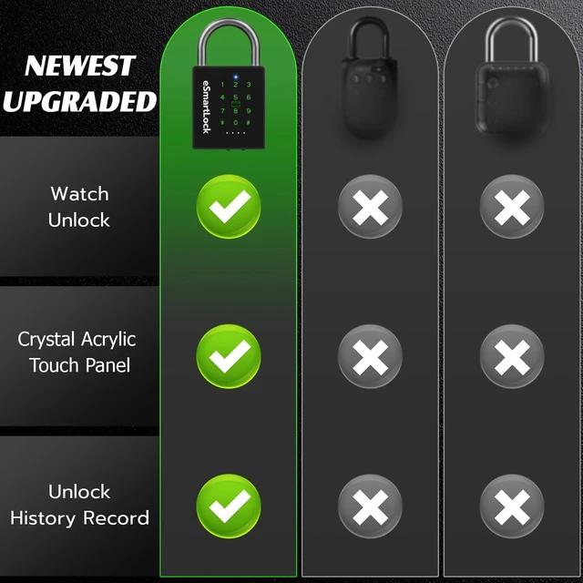 Alt view image 4 of 7 - Smart Padlock with Key, Heavy Duty Combination Lock Outdoor | Keypad Pad Lock with Code, RFID Card & App Access, IP67 Weatherproof Gate Lock for Fence Shed Storage Unit Trailer Toolbox
