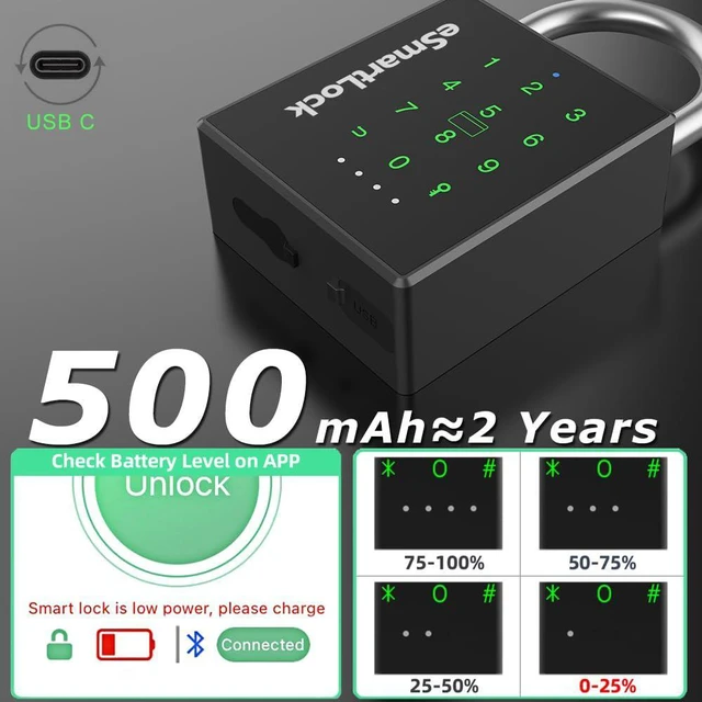 Alt view image 5 of 7 - Smart Padlock with Key, Heavy Duty Combination Lock Outdoor | Keypad Pad Lock with Code, RFID Card & App Access, IP67 Weatherproof Gate Lock for Fence Shed Storage Unit Trailer Toolbox