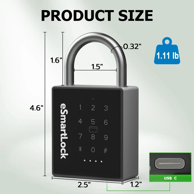 Alt view image 6 of 7 - Smart Padlock with Key, Heavy Duty Combination Lock Outdoor | Keypad Pad Lock with Code, RFID Card & App Access, IP67 Weatherproof Gate Lock for Fence Shed Storage Unit Trailer Toolbox