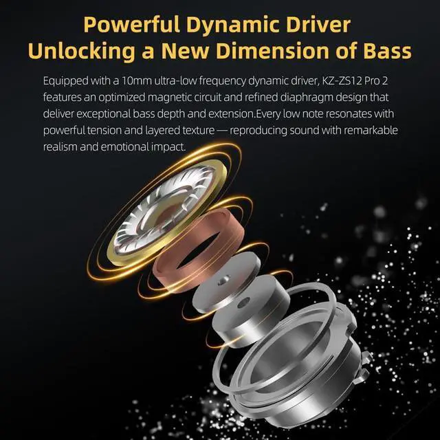 Alt view image 4 of 7 - KZ ZS12 PRO 2 in Ear Monitor Headphones, 5BA+1DD 6 Hybrid Driver Gaming Earbuds Wired Earphones, HiFi Clarity Sound Immersive Bass IEMs for Gaming Musician Singer Audiophile (Black without Microphone)