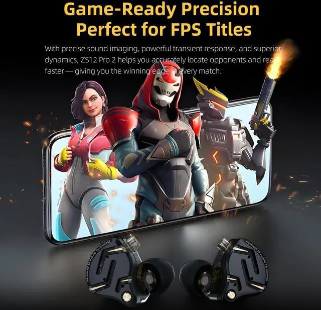 Alt view image 6 of 7 - KZ ZS12 PRO 2 in Ear Monitor Headphones, 5BA+1DD 6 Hybrid Driver Gaming Earbuds Wired Earphones, HiFi Clarity Sound Immersive Bass IEMs for Gaming Musician Singer Audiophile (Black without Microphone)