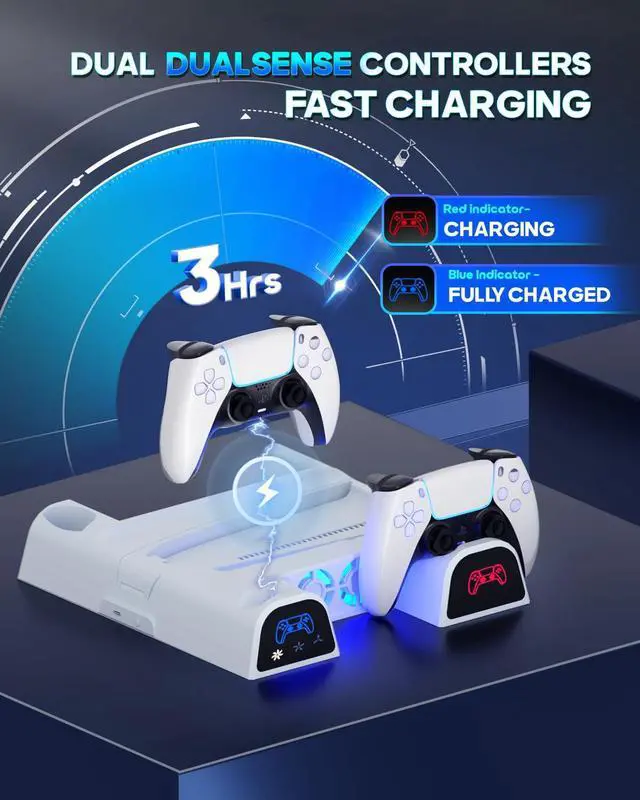 Alt view image 3 of 7 - PS5 & PlayStation 5 Slim Cooling Station Stand with Controller Charging Station for PlayStation 5 Digital & Disc Edition Console, Nargos PS5 & PlayStation 5 Slim Accessories with 3 Level Cooler Fan