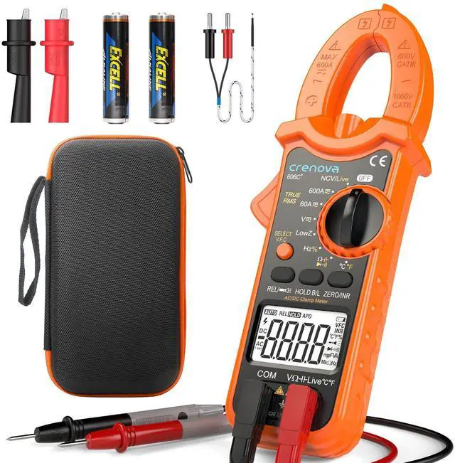 Main image of Clamp Meter Multimeter 6000 Counts TRMS Electrical Tester for AC/DC Current/Voltage,Resistance,Capacitance,Frequency,Duty Cycle,Temperature,Continuity,Diode,NCV for Industrial & Home Use