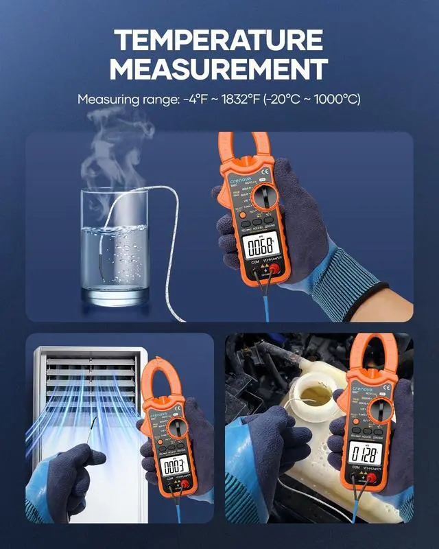 Alt view image 6 of 7 - Clamp Meter Multimeter 6000 Counts TRMS Electrical Tester for AC/DC Current/Voltage,Resistance,Capacitance,Frequency,Duty Cycle,Temperature,Continuity,Diode,NCV for Industrial & Home Use