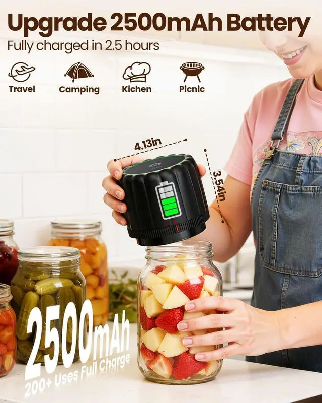 Alt view image 3 of 6 - 2026 Upgraded Electric Mason Jar Vacuum Sealer Kit with Wide and Regular Mouth Mason Lids -80kpa Automatic Vacuum Pump 2500mAh Battery One Touch Canning Sealing Machine for Food Storage Black