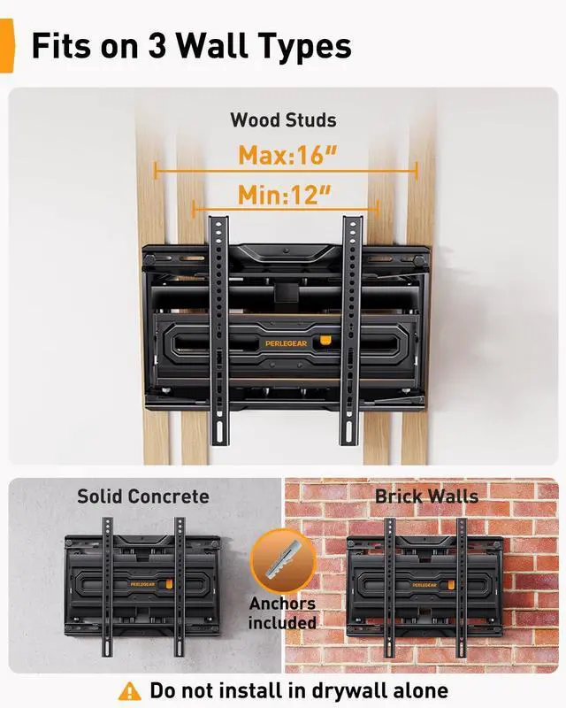 Alt view image 3 of 7 - Full Motion TV Wall Mount for 26-74 inch TVs, Height Adjustable TV Mount, Pre-Assembled Wall Mount TV Bracket with Tool-Free Tilt, Swivel, Fits 16 Studs, 99 lbs, Max VESA 400x400mm, PGMF21