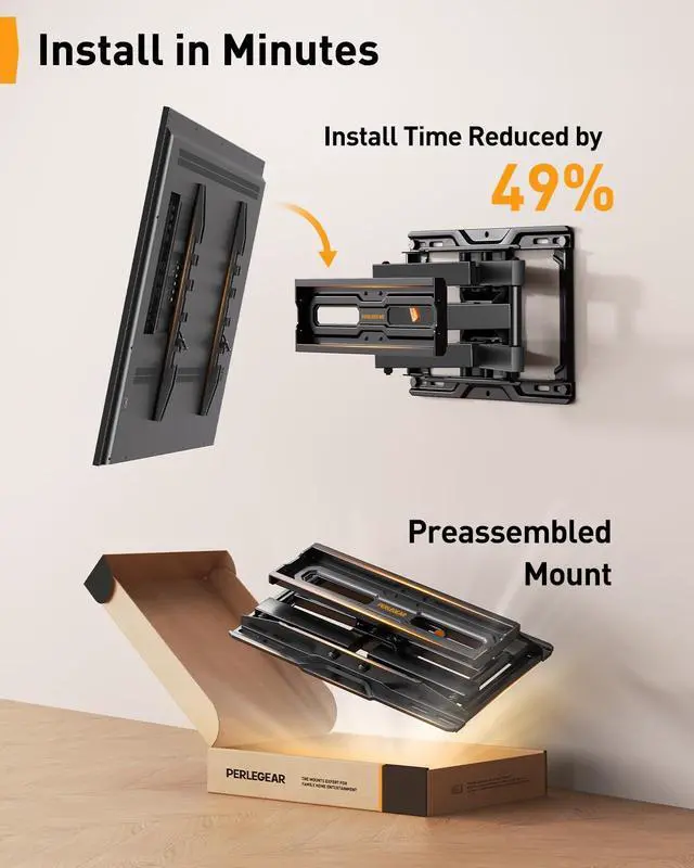 Alt view image 7 of 7 - Full Motion TV Wall Mount for 26-74 inch TVs, Height Adjustable TV Mount, Pre-Assembled Wall Mount TV Bracket with Tool-Free Tilt, Swivel, Fits 16 Studs, 99 lbs, Max VESA 400x400mm, PGMF21