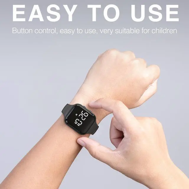 Alt view image 3 of 7 - Non-Bluetooth Led Fitness Tracker Watch,Digital Pedometer Watch,with Step Counting/Distance/Calories/Stopwatch/Alarm Clock, Great Gift for Kids Teens Girls Boys Xmas (Square - Black)
