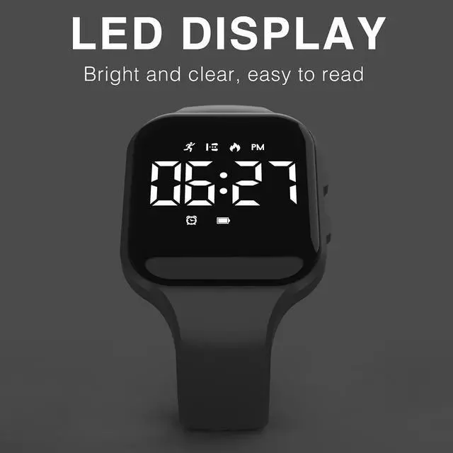 Alt view image 5 of 7 - Non-Bluetooth Led Fitness Tracker Watch,Digital Pedometer Watch,with Step Counting/Distance/Calories/Stopwatch/Alarm Clock, Great Gift for Kids Teens Girls Boys Xmas (Square - Black)