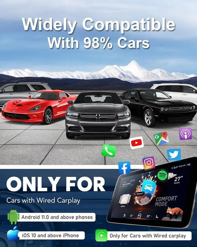 Alt view image 6 of 7 - Wireless Carplay Adapter for iPhone Ai Magic Box with Netflix/YouTube Supports TF/Card Dongle Plug and Play Easy Setup Carplay & Android Auto Video Entertainment for iOS 10+