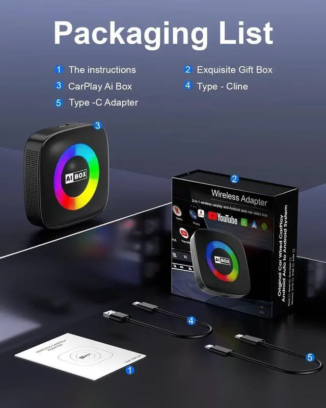 Alt view image 7 of 7 - Wireless Carplay Adapter for iPhone Ai Magic Box with Netflix/YouTube Supports TF/Card Dongle Plug and Play Easy Setup Carplay & Android Auto Video Entertainment for iOS 10+