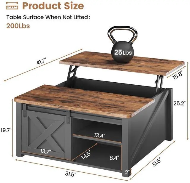 Alt view image 2 of 7 - SEDETA 31.5" Lift Top Coffee Table with Storage, Square Coffee Tables for Living Room, Farmhouse Coffee Table with Large Hidden Storage Compartment and Adjustable Shelves, Black