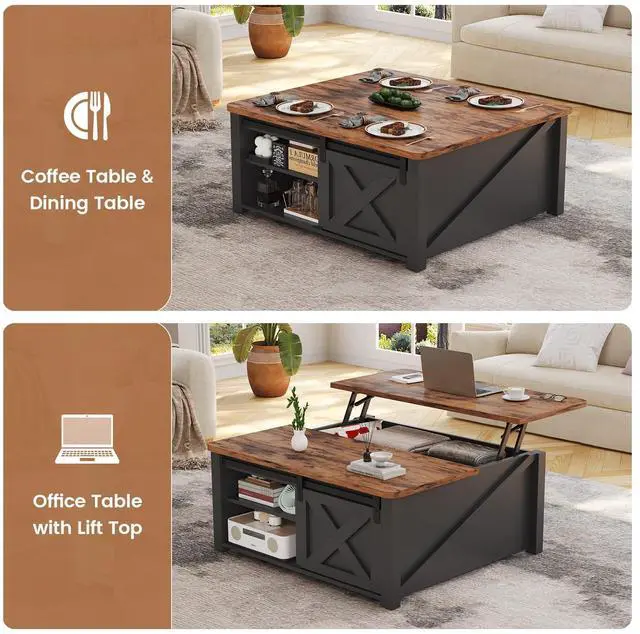 Alt view image 4 of 7 - SEDETA 31.5" Lift Top Coffee Table with Storage, Square Coffee Tables for Living Room, Farmhouse Coffee Table with Large Hidden Storage Compartment and Adjustable Shelves, Black