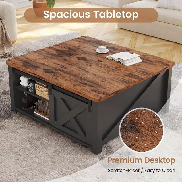 Alt view image 5 of 7 - SEDETA 31.5" Lift Top Coffee Table with Storage, Square Coffee Tables for Living Room, Farmhouse Coffee Table with Large Hidden Storage Compartment and Adjustable Shelves, Black