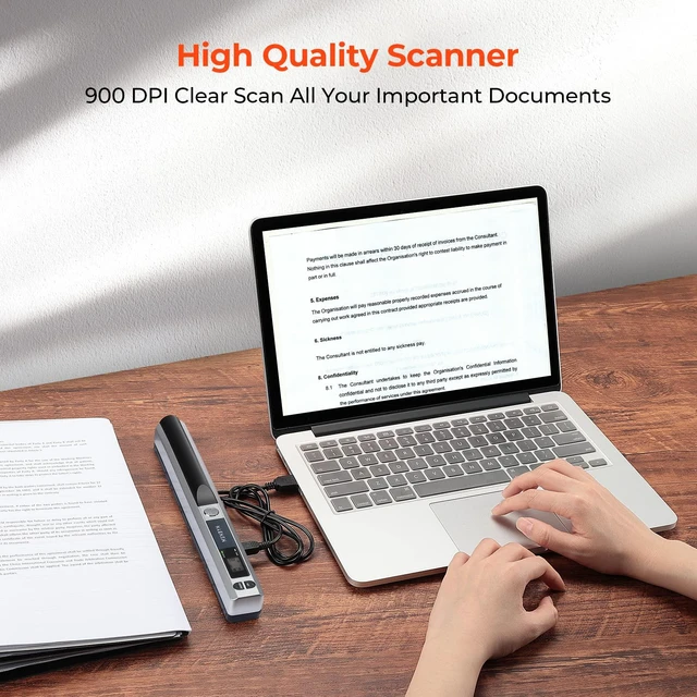 Alt view image 3 of 7 - Portable Scanner, 900 DPI Photo Scanner for A4 Documents & Pictures, Wand Reader with 16G SD Card, Flat Scanning, USB Transfer to PC/Laptop, No Driver Required (Silver)