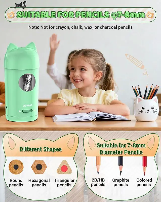 Alt view image 3 of 6 - Electric Pencil Sharpener, Fully Automatic Pencil Sharpener for 7-8mm No.2/Colored Pencils, Auto in & Out, Rechargeable & Cordless, Hands-Free Colored Pencil Sharpeners for Classroom Home PSX9