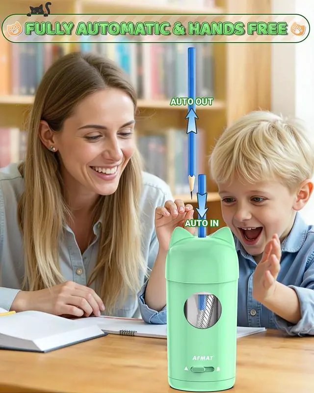 Alt view image 2 of 6 - Electric Pencil Sharpener, Fully Automatic Pencil Sharpener for 7-8mm No.2/Colored Pencils, Auto in & Out, Rechargeable & Cordless, Hands-Free Colored Pencil Sharpeners for Classroom Home PSX9