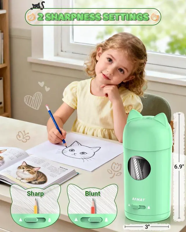 Alt view image 4 of 6 - Electric Pencil Sharpener, Fully Automatic Pencil Sharpener for 7-8mm No.2/Colored Pencils, Auto in & Out, Rechargeable & Cordless, Hands-Free Colored Pencil Sharpeners for Classroom Home PSX9