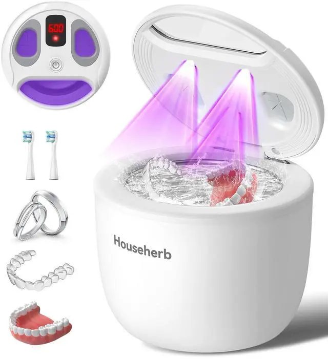 Main image of Ultrasonic Retainer Cleaner, Dental Cleaning Pod for Denture, Mouth Guard, Aligner, Night Guard, Braces, Toothbrush Heads, Jewelry, 45kHz Retainer Cleaner Machine with Digital Timer & 200ML