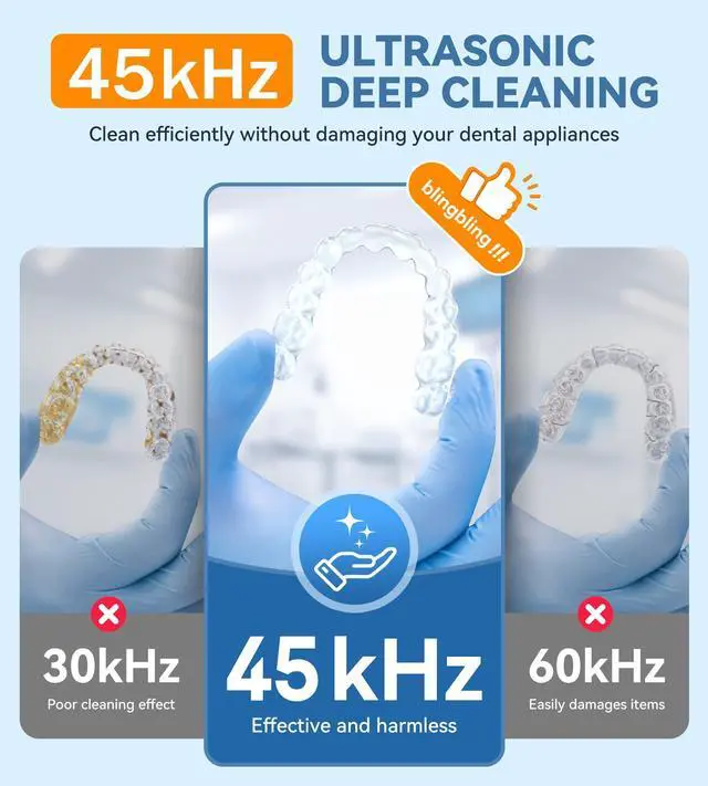 Alt view image 2 of 7 - Ultrasonic Retainer Cleaner, Dental Cleaning Pod for Denture, Mouth Guard, Aligner, Night Guard, Braces, Toothbrush Heads, Jewelry, 45kHz Retainer Cleaner Machine with Digital Timer & 200ML