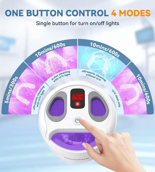 Alt view image 4 of 7 - Ultrasonic Retainer Cleaner, Dental Cleaning Pod for Denture, Mouth Guard, Aligner, Night Guard, Braces, Toothbrush Heads, Jewelry, 45kHz Retainer Cleaner Machine with Digital Timer & 200ML