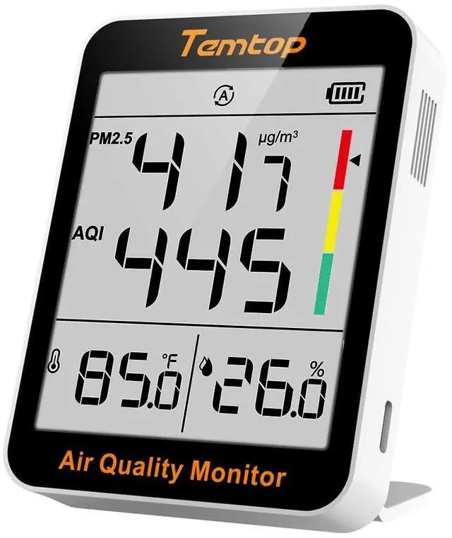 Main image of Air Quality Monitor with Indoor Thermometer & Thermo-Hygrometer PM2.5, AQI, Temperature and Humidity Meter for Home, Office, Nursery, School, 60-Day Battery Life