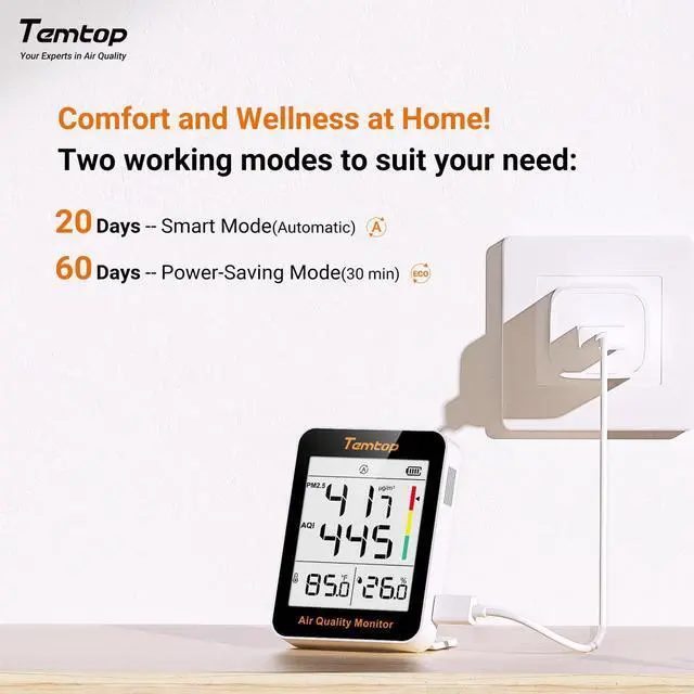 Alt view image 4 of 7 - Air Quality Monitor with Indoor Thermometer & Thermo-Hygrometer PM2.5, AQI, Temperature and Humidity Meter for Home, Office, Nursery, School, 60-Day Battery Life
