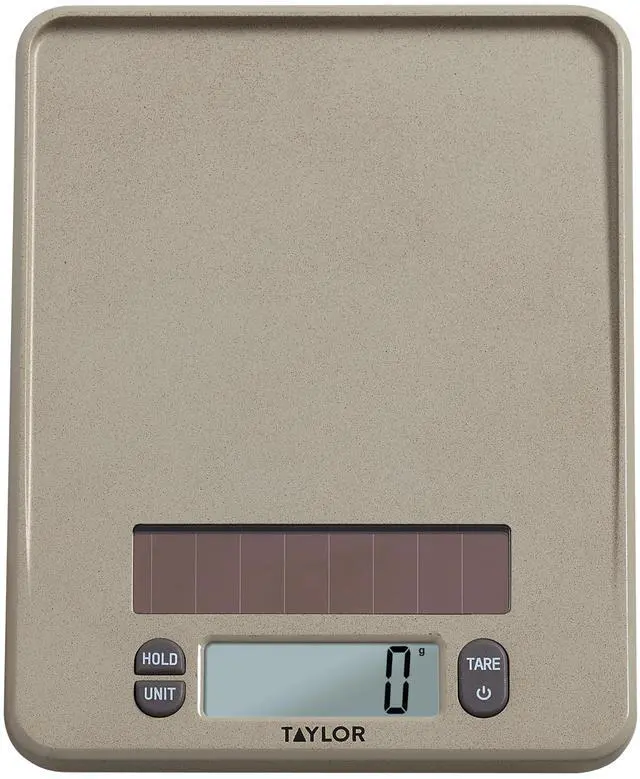 Main image of Light Powered Digital Kitchen Scale, Coffee Husk Blend Material, Solar Panel with Endless Power, No Batteries Needed, Energy-Saving, 11lb Capacity, Beige