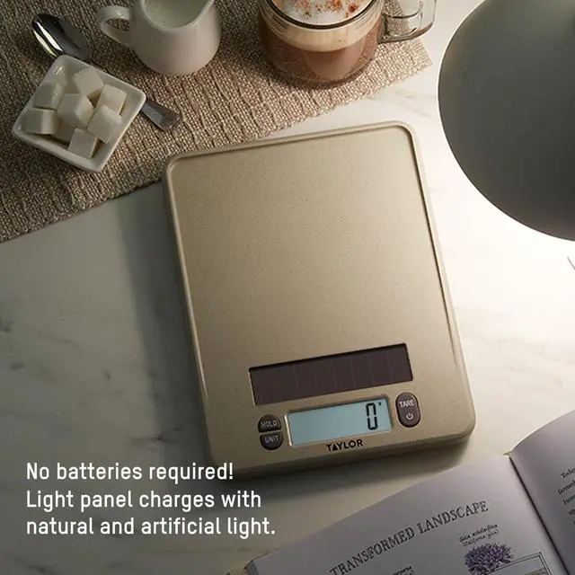 Alt view image 2 of 6 - Light Powered Digital Kitchen Scale, Coffee Husk Blend Material, Solar Panel with Endless Power, No Batteries Needed, Energy-Saving, 11lb Capacity, Beige