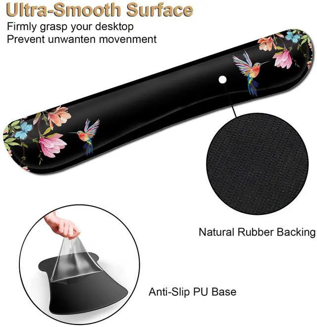 Alt view image 3 of 7 - Ergonomic Mouse Pad with Gel Wrist Rest Support, Gaming Mouse Pad with Cloth, Non-Slip PU Base for Computer, Home, Office, Memory Foam Keyboard Wrist Rest Support, Hummingbird Watercolor Flower