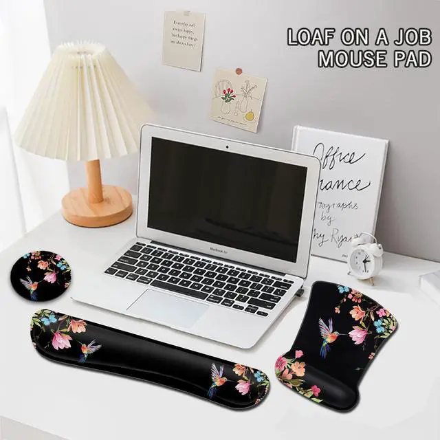 Alt view image 7 of 7 - Ergonomic Mouse Pad with Gel Wrist Rest Support, Gaming Mouse Pad with Cloth, Non-Slip PU Base for Computer, Home, Office, Memory Foam Keyboard Wrist Rest Support, Hummingbird Watercolor Flower